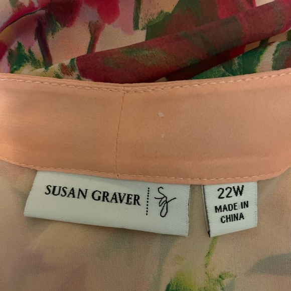 Susan Graver Floral Chiffon Sheer Sleeveless Button Front Top Size 22W - Picture 10 of 10